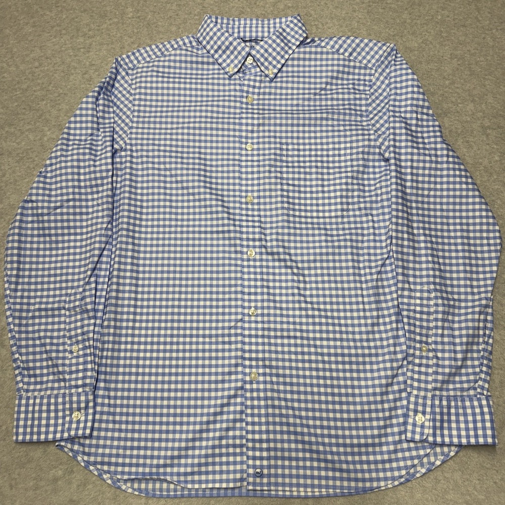 Vineyard Vines Shirt Mens M Blue Check OTG Stretch Long Sleeve Button Down